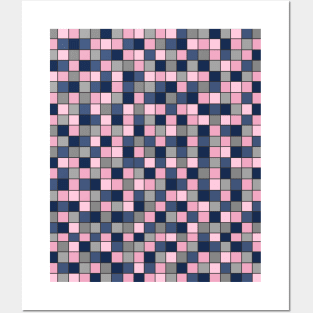 Grey, Blue and Pink Grid Posters and Art